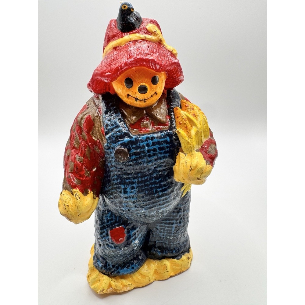 Scarecrow Candle Vintage Fall Harvest Halloween Crow Decor Folk Art 9"